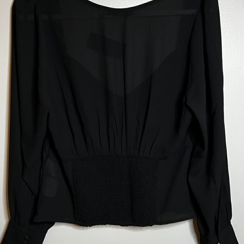 Abercrombie & Fitch Black Blouse 9 Button V Neck Front Size L - Picture 4 of 5